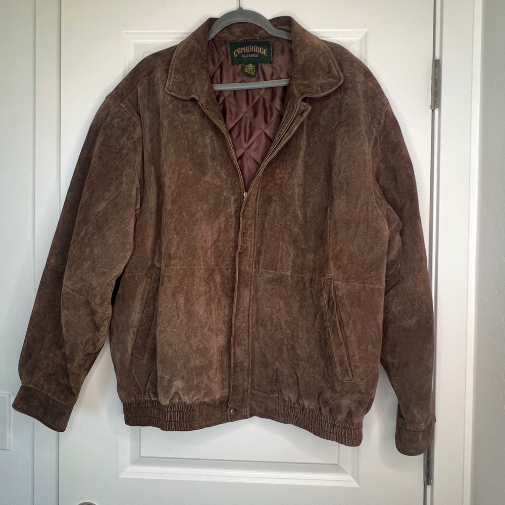 Vintage Cambridge Classics Brown Suede‎ Bomber Jacket XL - Picture 2 of 7